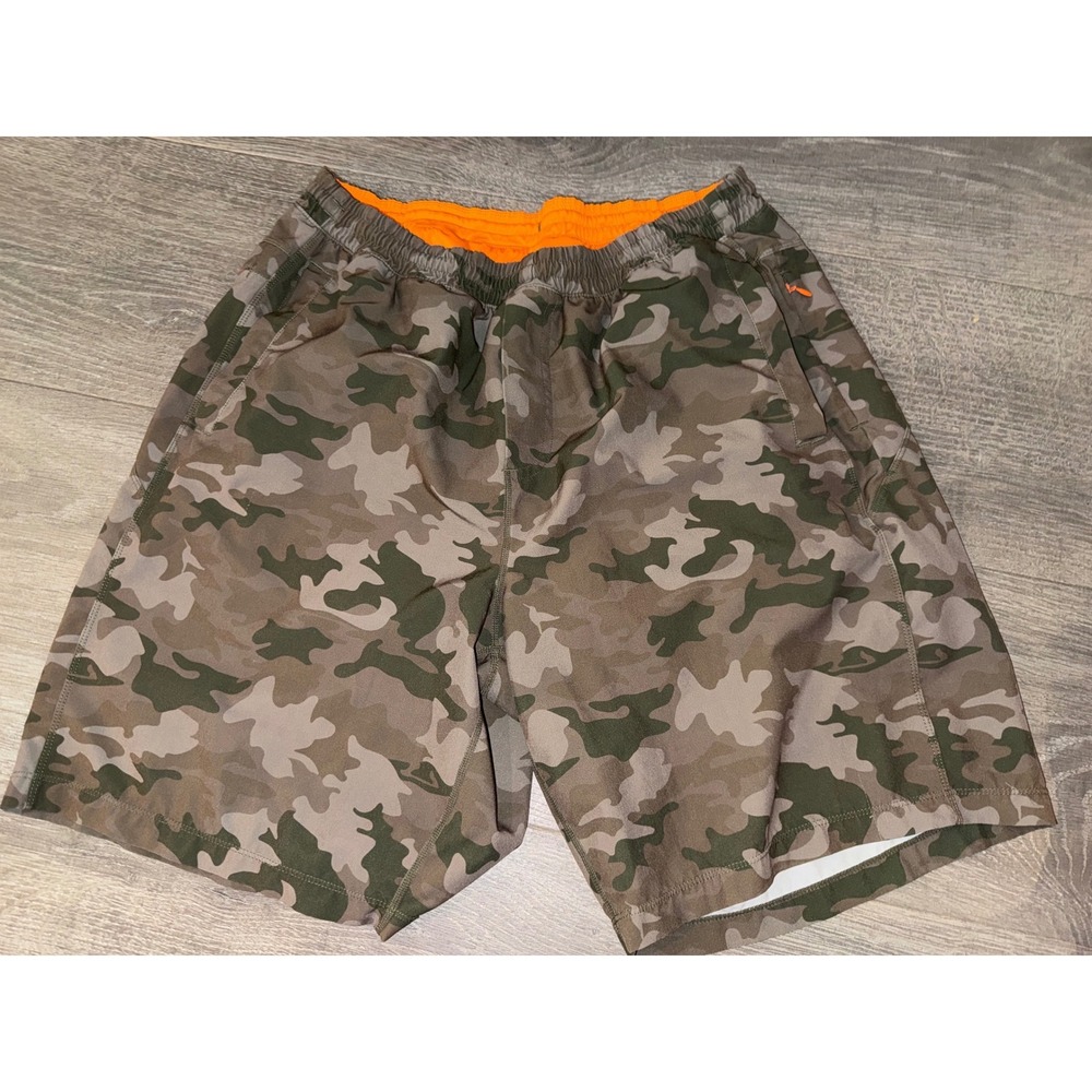 Birddogs Boomstick Mens XXL Long Camo Athletic Shorts Orange Liner Gym